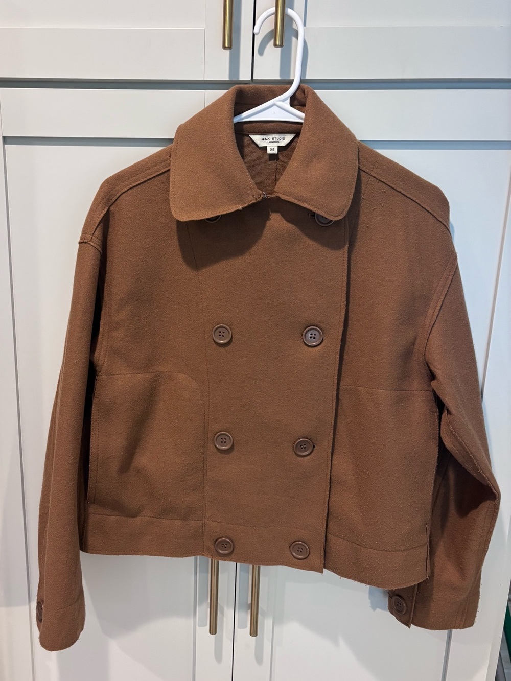 Max Studio Brown Double-Breasted Pea Coat